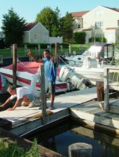 A volunteer on the dock